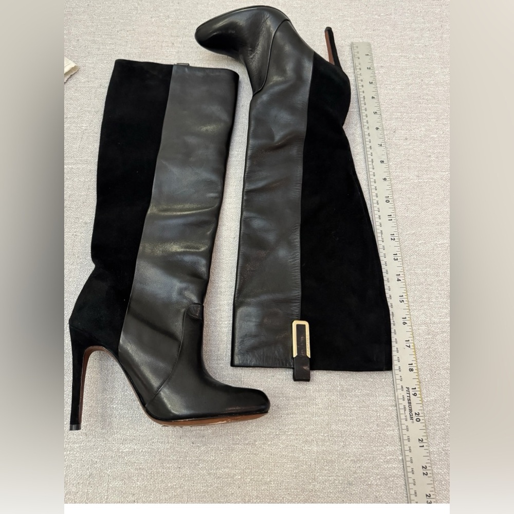 Coach Udell Vintage Black Leather Suede Boots Size 5 - Picture 6 of 11